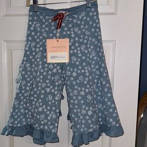 Paper Wings NWT size 10 Cream Mushroom Wrap Pants Mid Blue Marle Ruffles